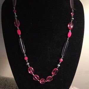 36” PINK,SMOKEY GREY and SILVER NECKLACE